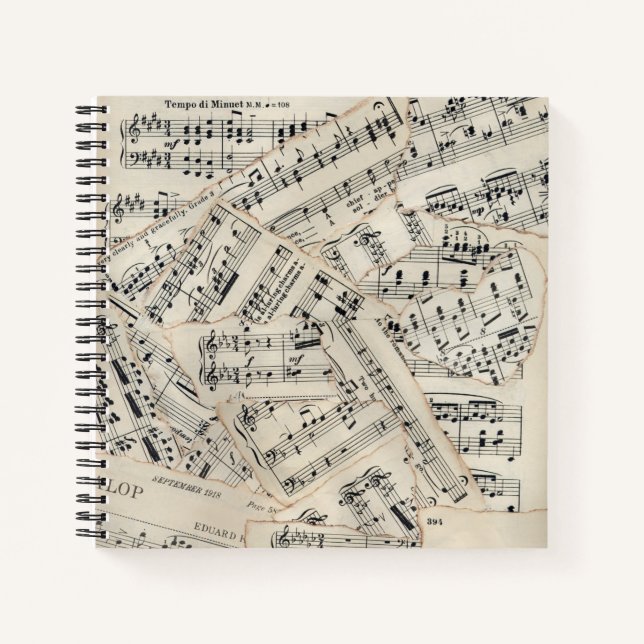 Vintage Sheet Music Paper Collage Notebook (Front)