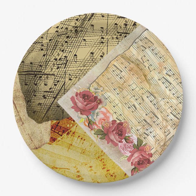 Vintage Sheet Music, Piano Musical Notes Paper Plate (Front)