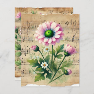 Vintage Sheet Music Pink & Green Daisies Scrapbook