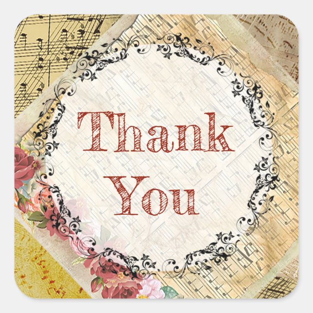 Vintage Sheet Music Rose Personalised Stickers (Front)