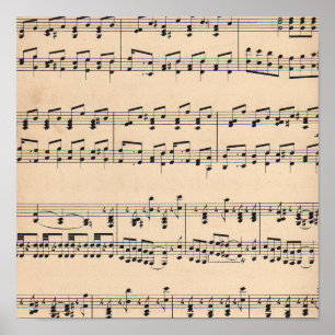 Vintage Sheet Music Score Black and White notes Poster