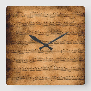 Vintage sheet music square wall clock