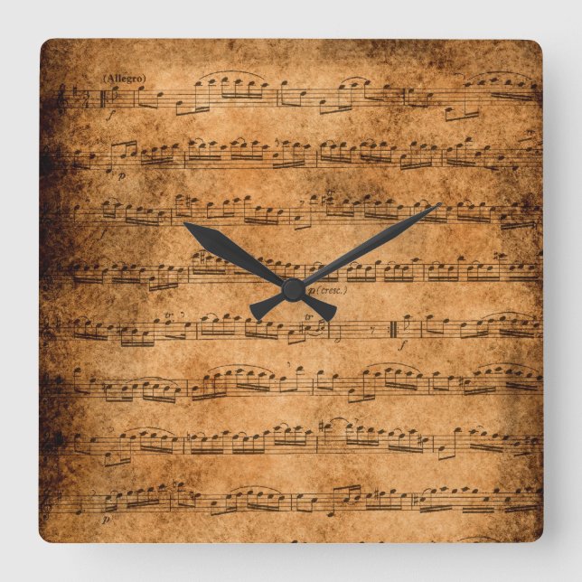 Vintage sheet music square wall clock (Front)