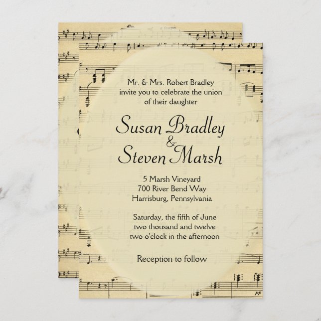 Vintage Sheet Music Wedding Invitation (Front/Back)