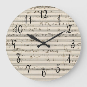 Vintage Sheet Music With Numbers Large Clock