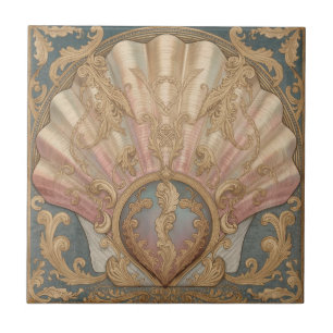 Vintage Shell Art Nouveau antique floral Tile