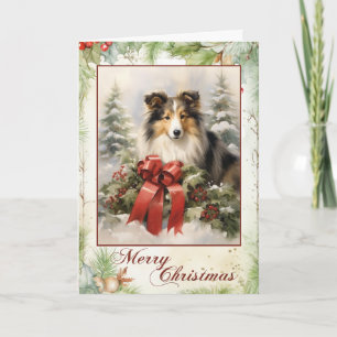 Vintage Sheltie Christmas Holiday Card