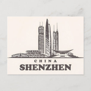 Vintage shenzhen China chinese Travel watercolor Postcard