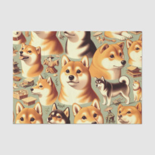 Vintage Shiba Inu Seamless Pattern Tissue Paper