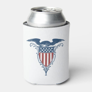 Vintage Shield Red White Blue American Eagle Stars Can Cooler