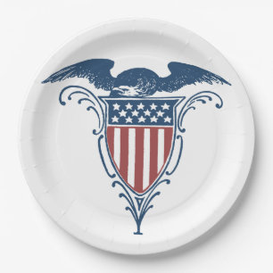 Vintage Shield Red White Blue American Eagle Stars Paper Plate