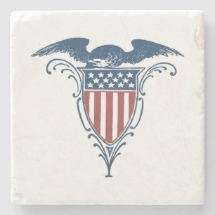 Vintage Shield Red White Blue American Eagle Stars Stone Coaster
