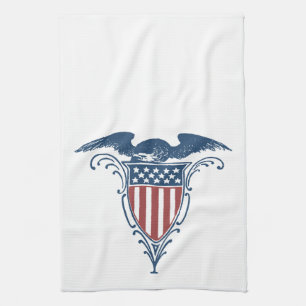 Vintage Shield Red White Blue American Eagle Stars Tea Towel
