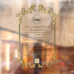 Vintage Shiny Gold Company Logo QR code Open Hours