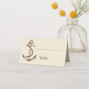 Vintage Ship Anchor Brown Tan Nautical Wedding Place Card