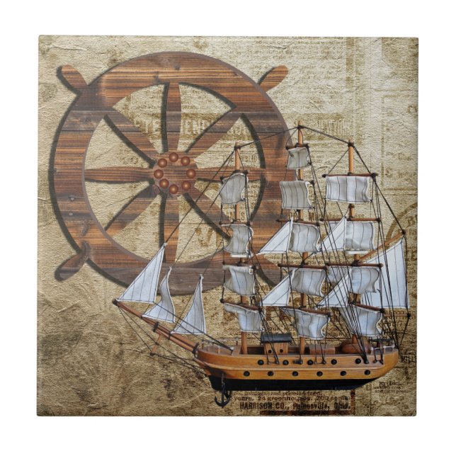 Vintage Ship and Helm Tile (Front)