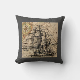 Vintage Ship And Map Cushion