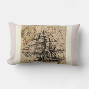 Vintage Ship And Map Lumbar Cushion
