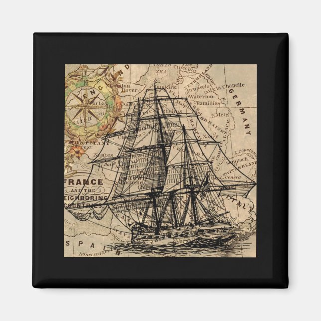 Vintage Ship And Map Magnet (Front)