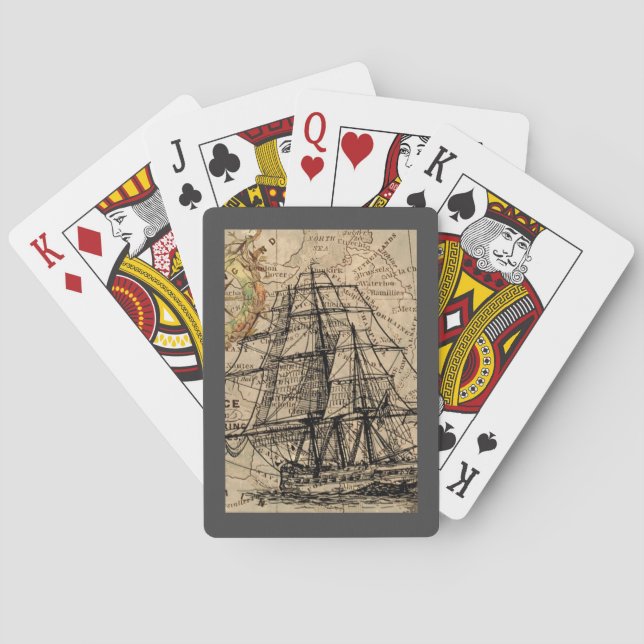 Vintage Ship And Map Playing Cards (Back)