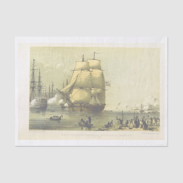 Vintage ship art decoupage tissue paper (Front)