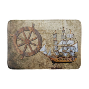 Vintage Ship Design Bath Mat