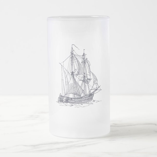 Vintage Ship Frosted Glass Beer Mug (Center)