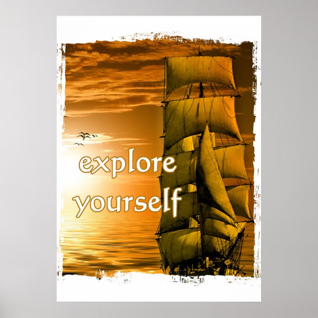 vintage ship inspirational motivational travel poster (Front)