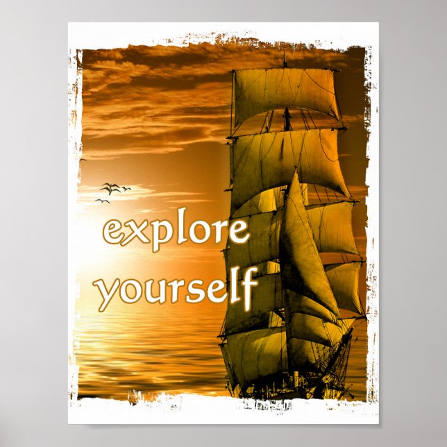 vintage ship motivational quote explore yourself poster (Front)