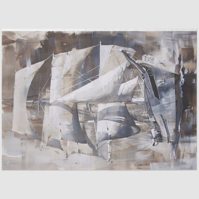 Vintage Ship Nautical Oil Painting Decoupage Tissue Paper (Front)