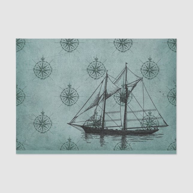 Vintage Ship Nautical Tissue Paper (Front)