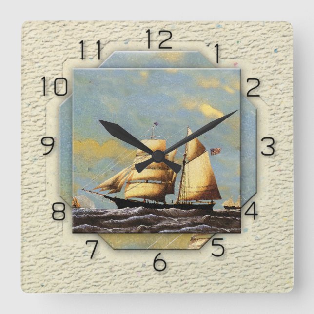Vintage ship square wall clock (Front)