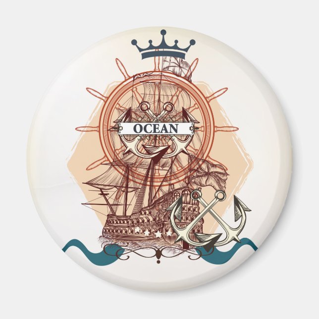 Vintage Ship Themed Magnet (Front)