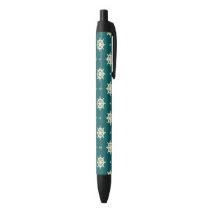 Vintage Ship Wheel Pattern Black Ink Pen