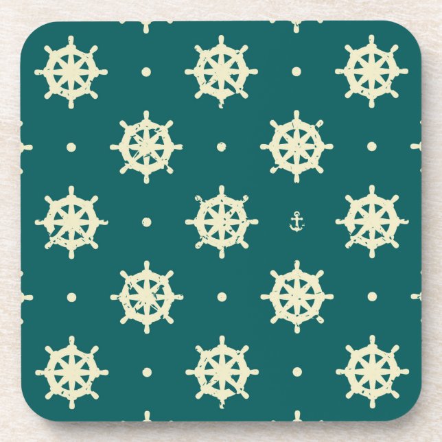 Vintage Ship Wheel Pattern Coaster (Front)