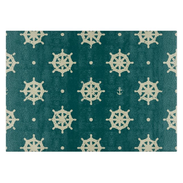 Vintage Ship Wheel Pattern Cutting Board (Front)