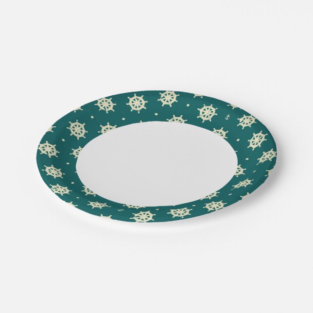 Vintage Ship Wheel Pattern Paper Plate (Angled)
