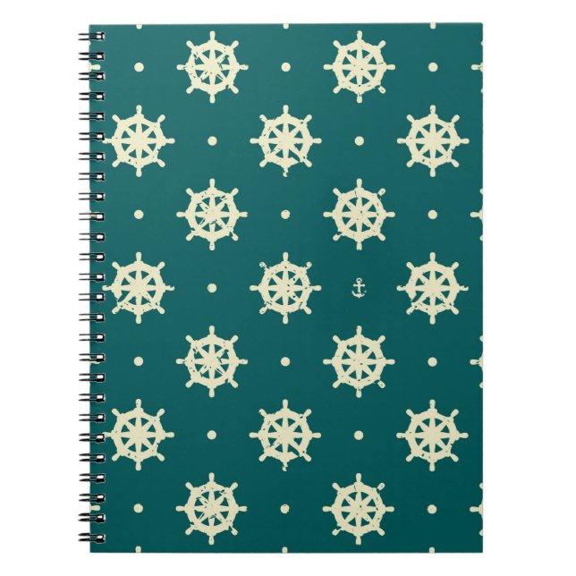 Vintage Ship Wheel Pattern Spiral Notebook (Front)