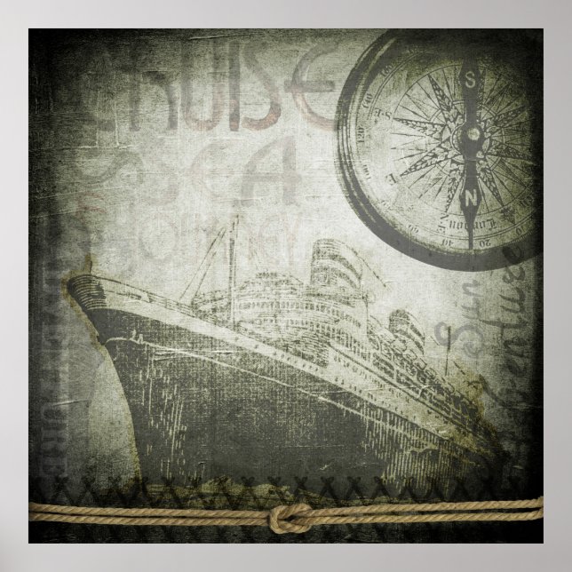 Vintage Ship Wind Rose Art Poster (Front)