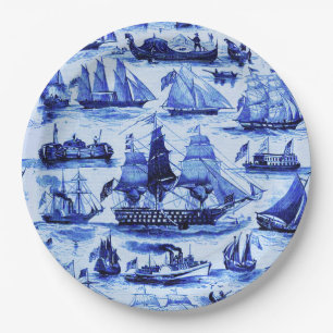 VINTAGE SHIPS,SAILING VESSELS,Navy Blue Nautical Paper Plate