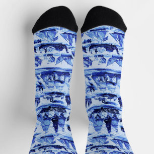 VINTAGE SHIPS,SAILING VESSELS,Navy Blue Pattern Socks