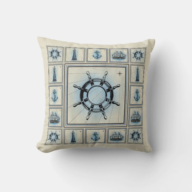 Vintage Ship's Wheel Collage Cushion (Front)