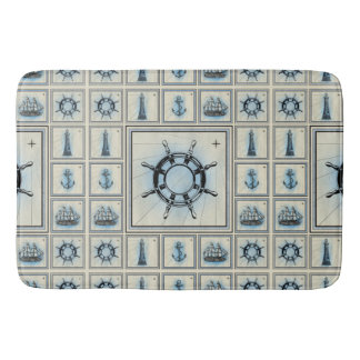 Vintage Ship's Wheel Collage Pattern Bath Mat
