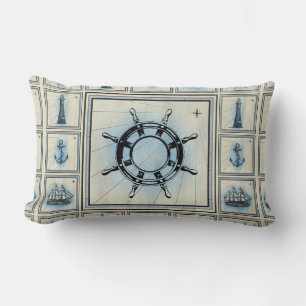 Vintage Ship's Wheel Collage Pattern Lumbar Cushion