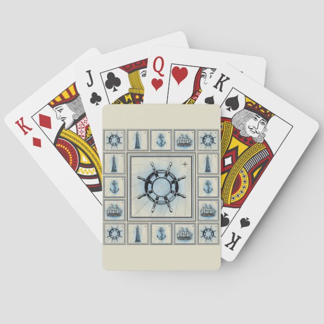 Vintage Ship's Wheel Collage Playing Cards (Back)