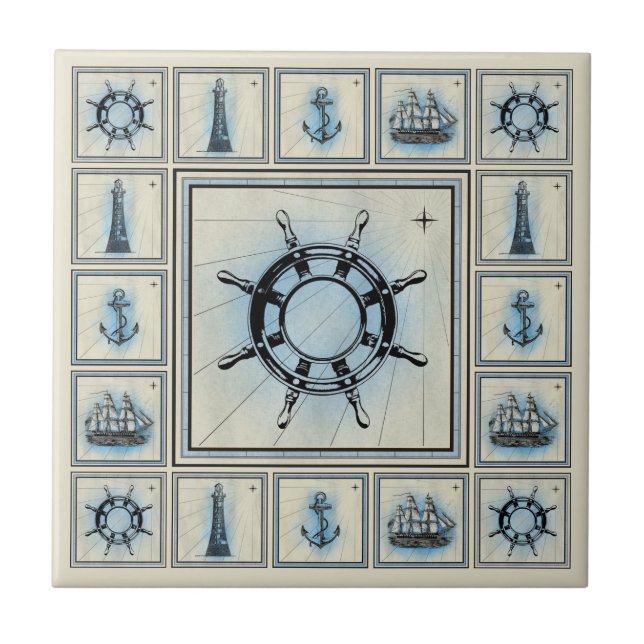 Vintage Ship's Wheel Collage Tile (Front)