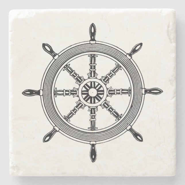 Vintage Ships Wheel Nautical Stone Coaster (Front)