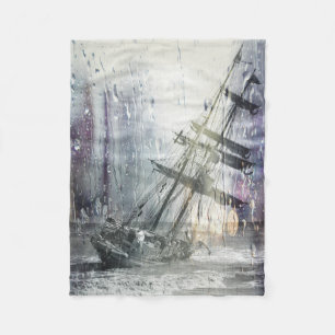 Vintage Shipwreck In The Storm Fleece Blanket