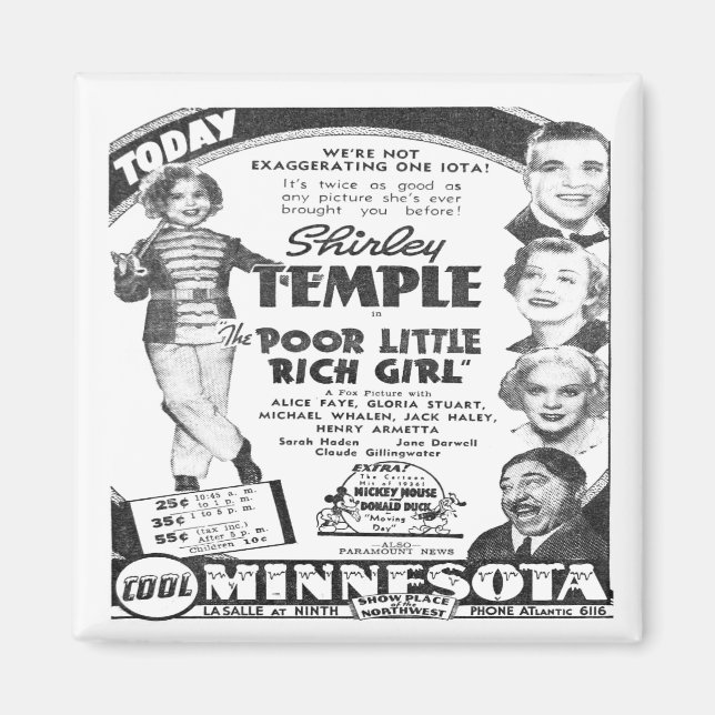 Vintage Shirley Temple Film Advert Fridge Magnet (Front)