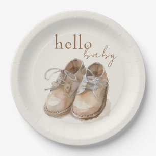 Vintage Shoes Boho Minimalist Boy Baby Shower  Paper Plate